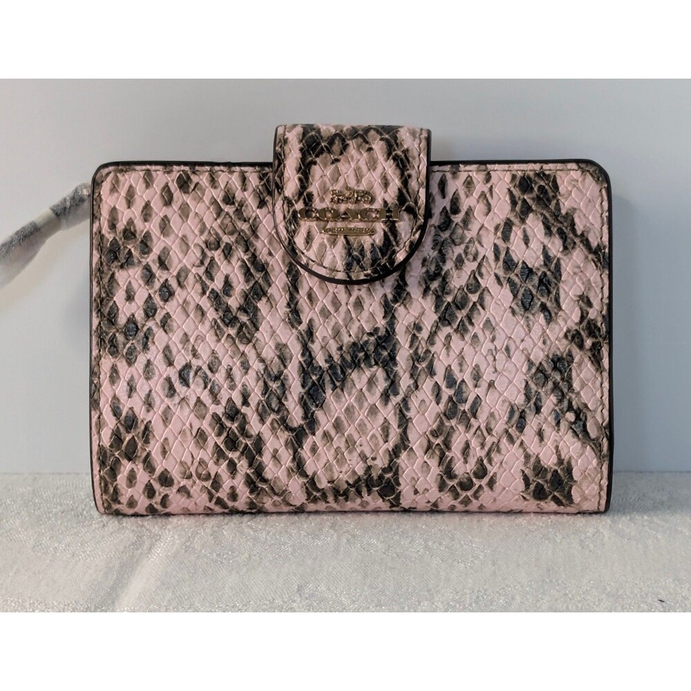 NWT Coach Medium Corner Zip Wallet Pink Snake-Embossed Leather CEL81